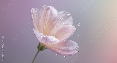 Delicate Flower Petals with Droplets and Soft Colorful Background
