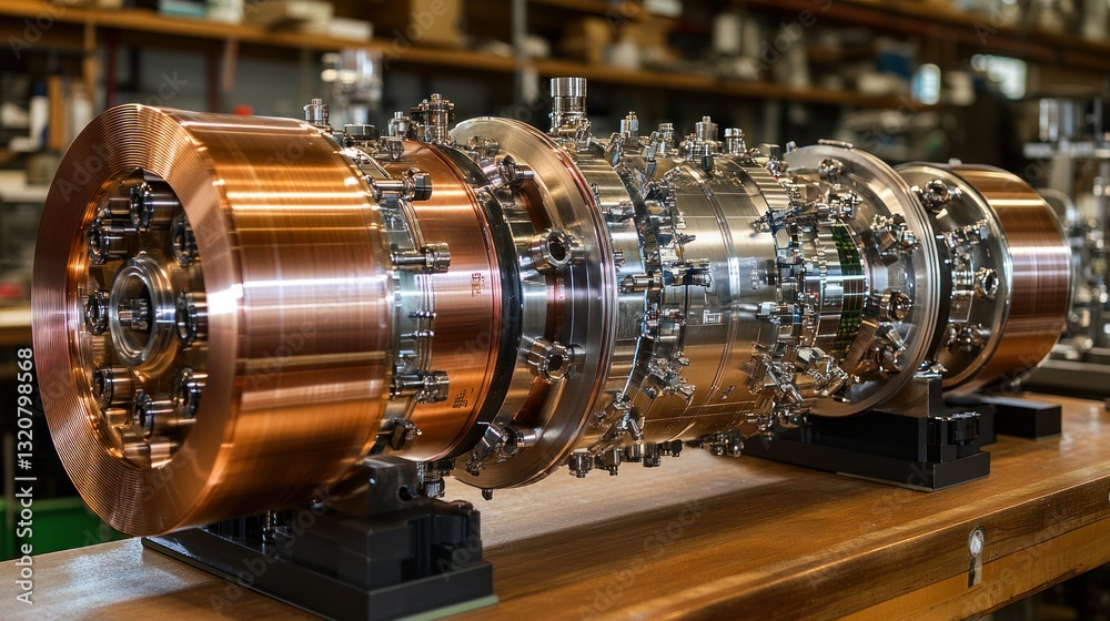 Advanced scientific instrument, likely a particle accelerator component. Advanced scientific instrument, likely a particle accelerator component.