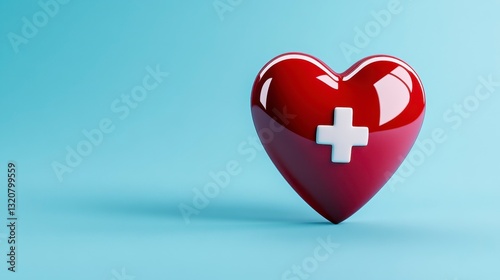 Red Heart with Medical Cross Symbol on Soft Blue Background