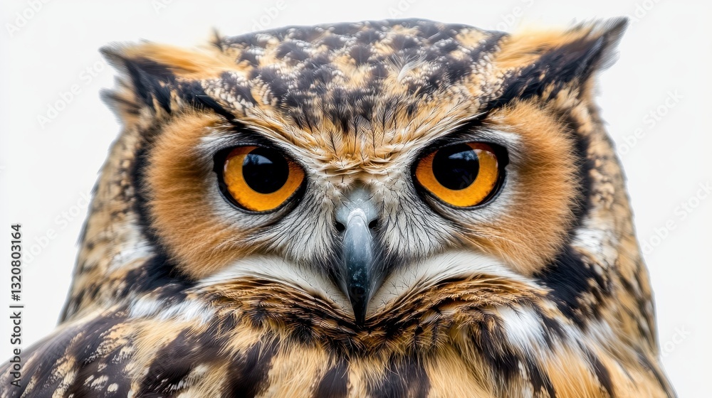 Close-up of Fierce Owl with Striking Eyes and Intricate Feathers