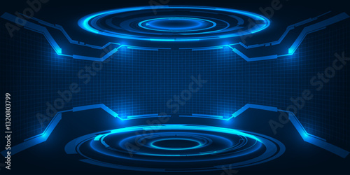 Vector illustrations of hi tech visualization hologram stage layout and background for product showcase and tech element.Futuristic design concepts.