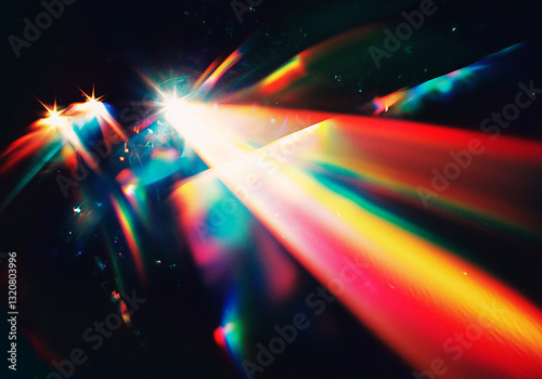 prism light leak texture for photo overlay and effect. lens flare in abstract background. bokeh effect with glow and magical lights on black background.