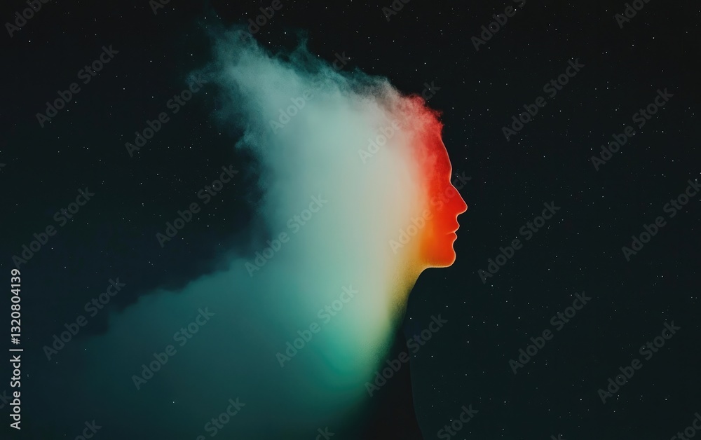 Fototapeta premium Abstract Profile Emerging from Colorful Cosmic Dust