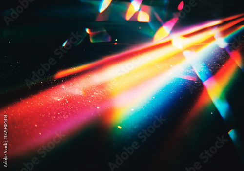 prism light leak texture for photo overlay and effect. lens flare in abstract background. bokeh effect with glow and magical lights on black background.