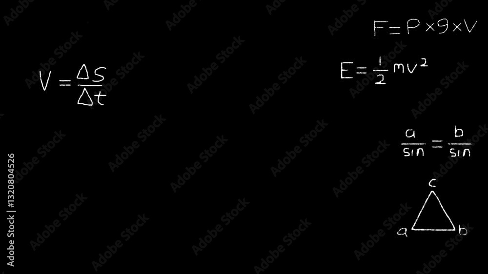 Matrix of handwriting math calculations functions equations formulas loop with chalk text effect motion background