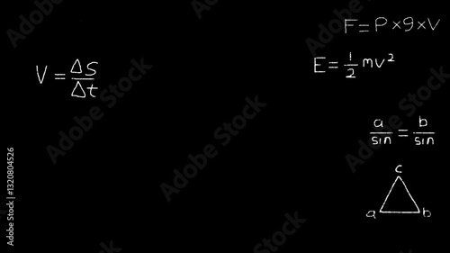 Matrix of handwriting math calculations functions equations formulas loop with chalk text effect motion background