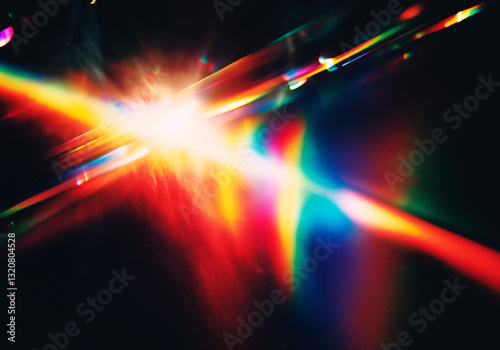 prism light leak texture for photo overlay and effect. lens flare in abstract background. bokeh effect with glow and magical lights on black background.
