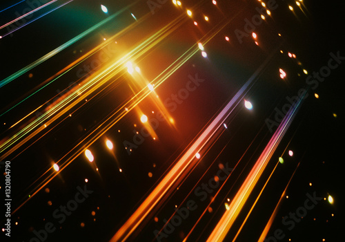 prism light leak texture for photo overlay and effect. lens flare in abstract background. bokeh effect with glow and magical lights on black background.