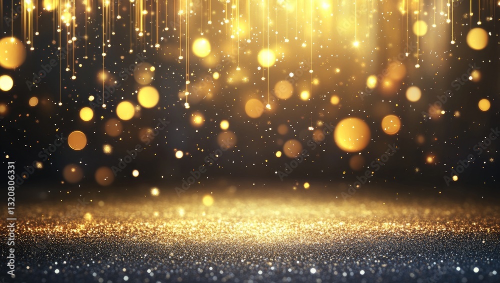 Obraz premium Golden glitter backdrop with glowing bokeh