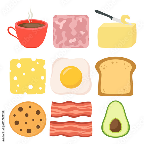 healthy breakfast set, flat style