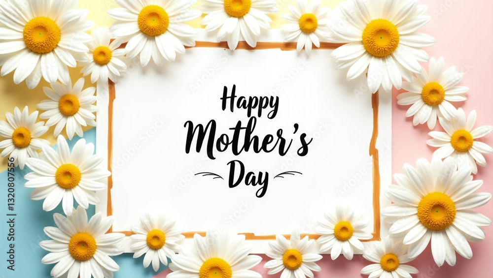 Elegant Mother's Day Card with Daisy Border and Modern Typography Elegant Mother's Day Card with Daisy Border and Modern Typography