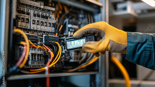 Technician using multimeter to inspect electrical panel wiring for safety and efficiency