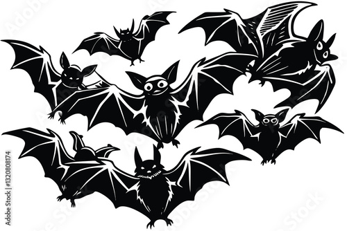 Flying bat silhouettes