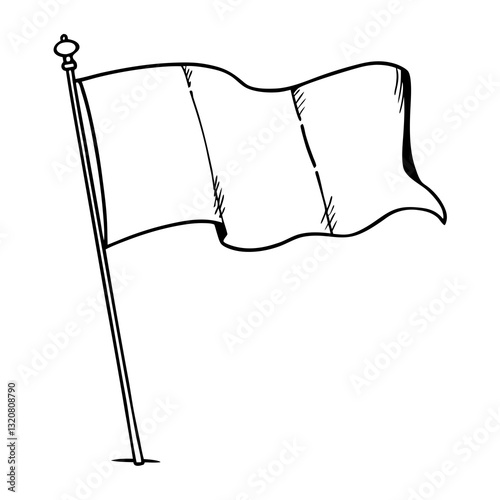 Blank waving flag in hand-drawn sketch style