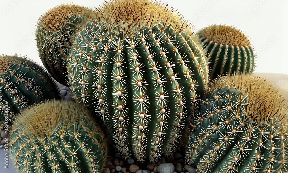 Golden Barrel Cactus cluster in desert garden; arid landscaping; stock photo for website design Golden Barrel Cactus cluster in desert garden; arid landscaping; stock photo for website design