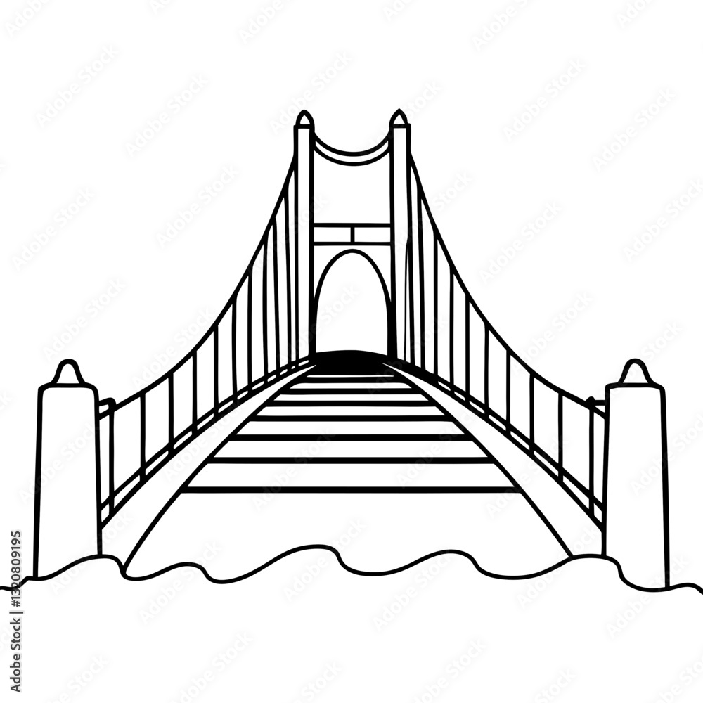Obraz premium Suspension bridge line drawing.