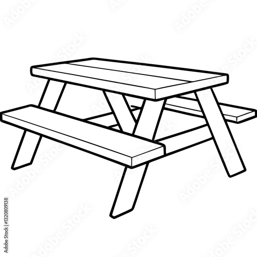 Picnic table line art illustration.
