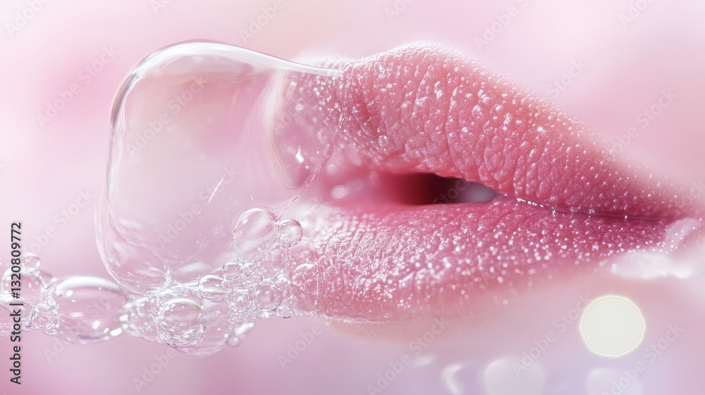 Fototapeta premium Beautiful Young woman with Gloss pink lips on studio background,closeup face lady in studio background,smooth and glow skin. Natural beauty, healthy and girl or female with makeup.