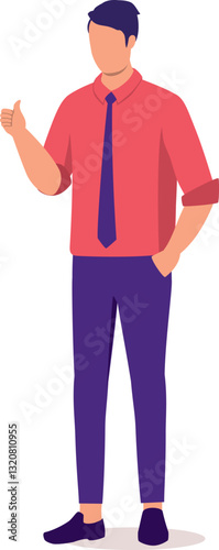 One Young Man Employee In Businesswear Standing And Showing One Hand With Thumbs Up.