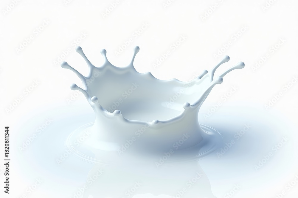 Perfect milk splash crown captured in high-speed photography with smooth ripples on a white background