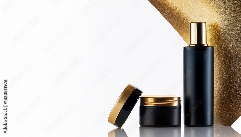 Obraz premium 블랙과 골드 포인트의 럭셔리한 화장품 용기가 고급스러운 느낌을 주는 이미지