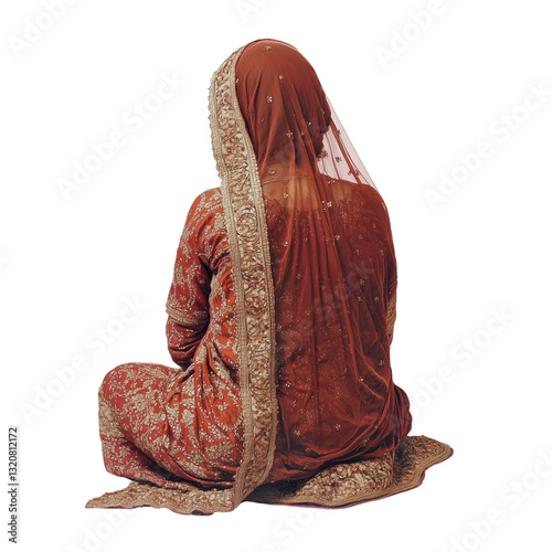 A beautifully arranged flat lay of an unstitched Nayab By Myeesha Embroidered Missouri Suit on transparent png background. Ai generated photo