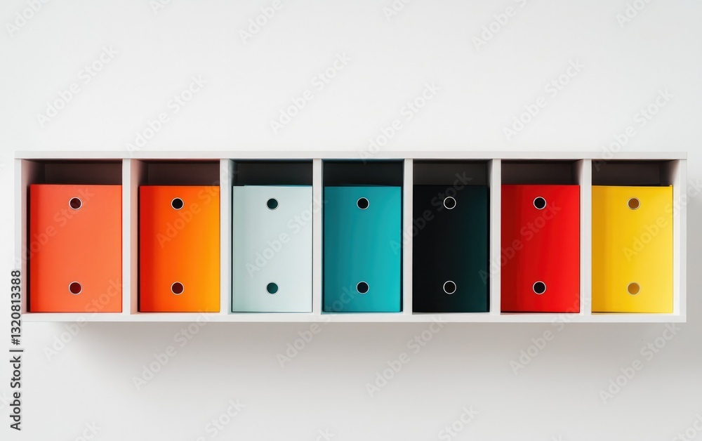 Colorful Folders in a White Shelf Colorful Folders in a White Shelf