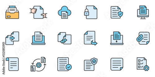 Document trendy icon collection. Containing contract papers, folder, certificate, accept, approved, clipboard, invoice, archive and more simple solid art style icons pack