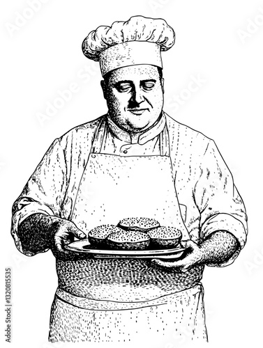 Chef proudly presenting freshly baked cookies in a rustic kitchen setting with vintage decor and warm ambiance