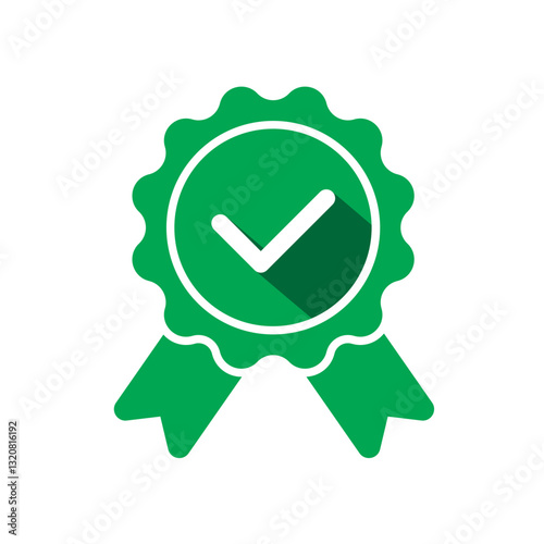 Green Approval Badge,Certified Checkmark Ribbon