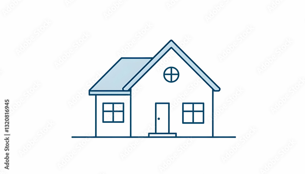 Simple Line Drawing of a Cozy House with Windows and Door Simple Line Drawing of a Cozy House with Windows and Door