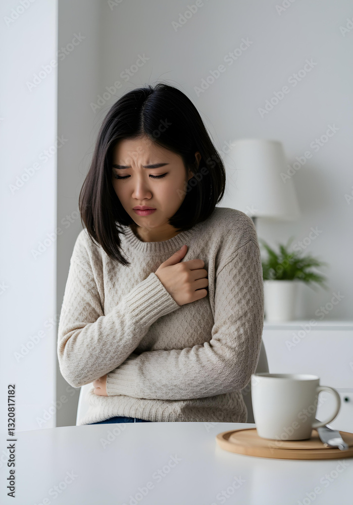 Asian woman with afro suffering from pain in hospital