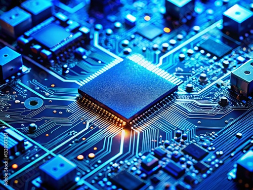 Wallpaper Mural Close-up of Blue Circuit Board with Microchip Processor - Tech Fashion Photography Torontodigital.ca