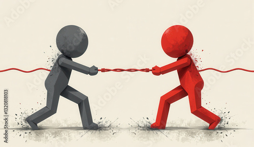Obraz na płótnie Conflict Resolution Concept with Figures Pulling on a Rope w salonie