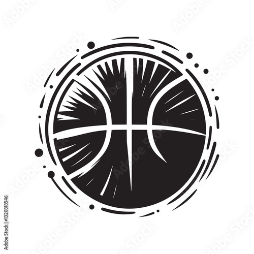  Stylish Black and White Basketball Logo Design, A bold, graphic black and white basketball design., solid black silhouette of a basketball vector on a white background