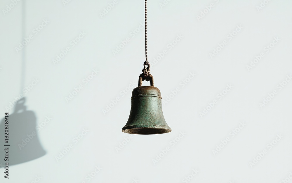Obraz premium Antique Bronze Bell Hanging Against White Wall