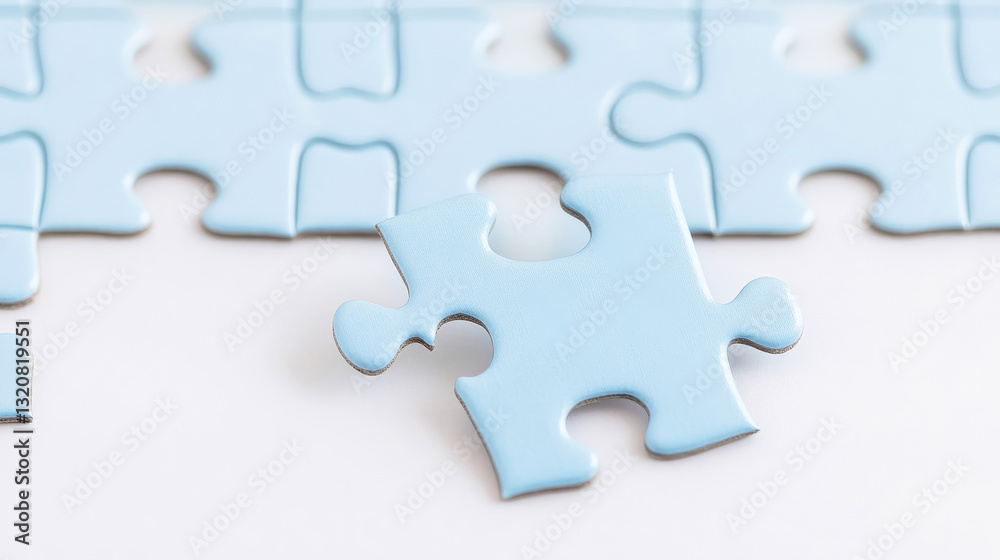 Light blue jigsaw puzzle with one piece creating an open gap Light blue jigsaw puzzle with one piece creating an open gap