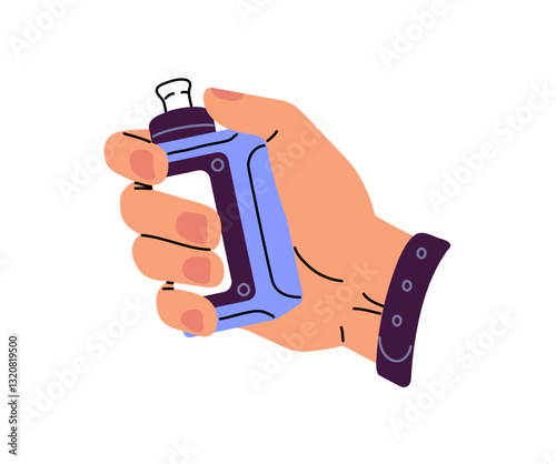 Human hand with modern vape. Person holds pod mod, electronic cigarette, ecigarette, e cig, vaporizer. Hipsters' device, equipment for smoking. Flat isolated vector illustration on white background