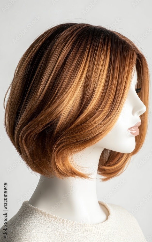 Analyzing a Brown Blonde Wig on Mannequin Head with Short Bob Haircut Analyzing a Brown Blonde Wig on Mannequin Head with Short Bob Haircut