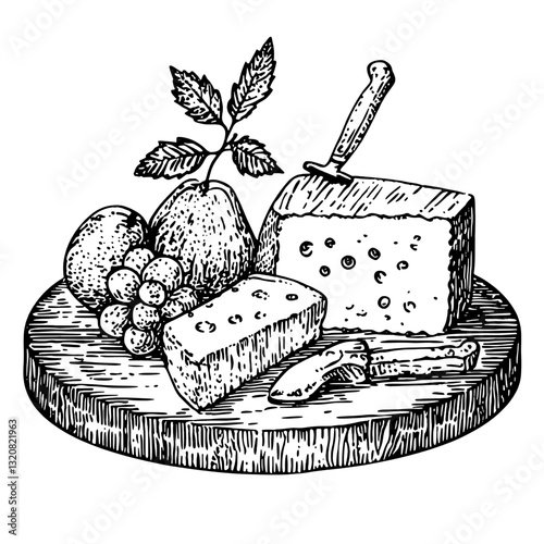 Delightful cheese board featuring a rustic display of fruits, cheeses, and tools for a perfect tasting experience