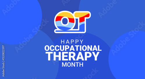 National Occupational Therapy Month in April. Background design with texture logo and circle elements for greetings, campaigns, advertising