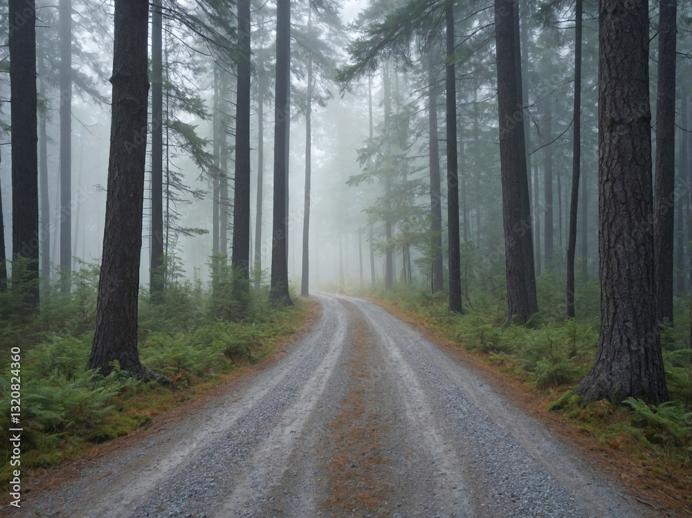 Fototapeta premium Isolated Gravel Road in a Misty Forest