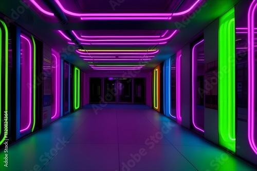 long corridor with neon lights