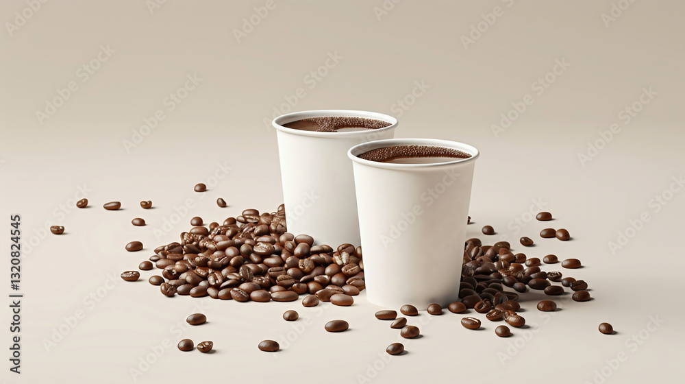 Naklejka premium Coffee cups and coffee beans.