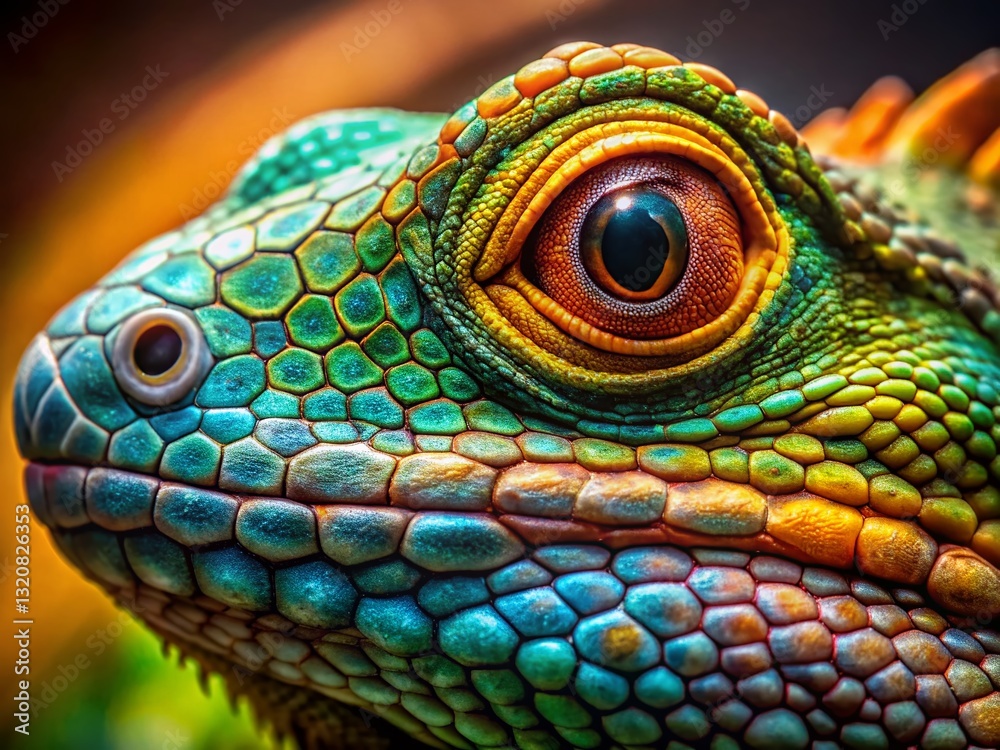 Fototapeta premium Close-Up Reptile Head, Intricate Scales, Focused Eye - Stock Photo