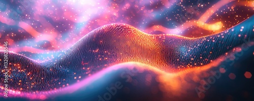 3D abstract art background concept. Abstract digital waves filled with vibrant colors and sparkling light effects.