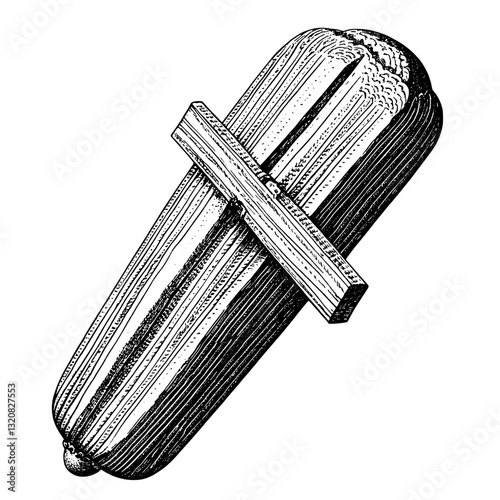 Unique engraved vector illustration of a tattoo design featuring a stylized cucumber with cross elements
