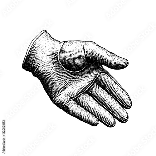 Engraved vector illustration of a hand with intricate detailing suitable for tattoo art and packaging design