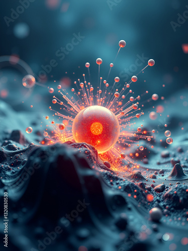 Quantum state collapse, wavefunction observation, dynamic subatomic particles, quantum mechanics, uhd, copy space for text,