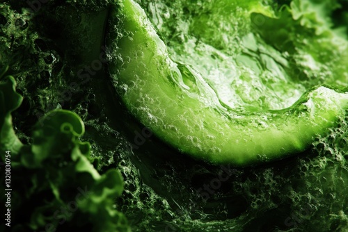 Concombre. Cucumber Slices in Fresh Green Salad